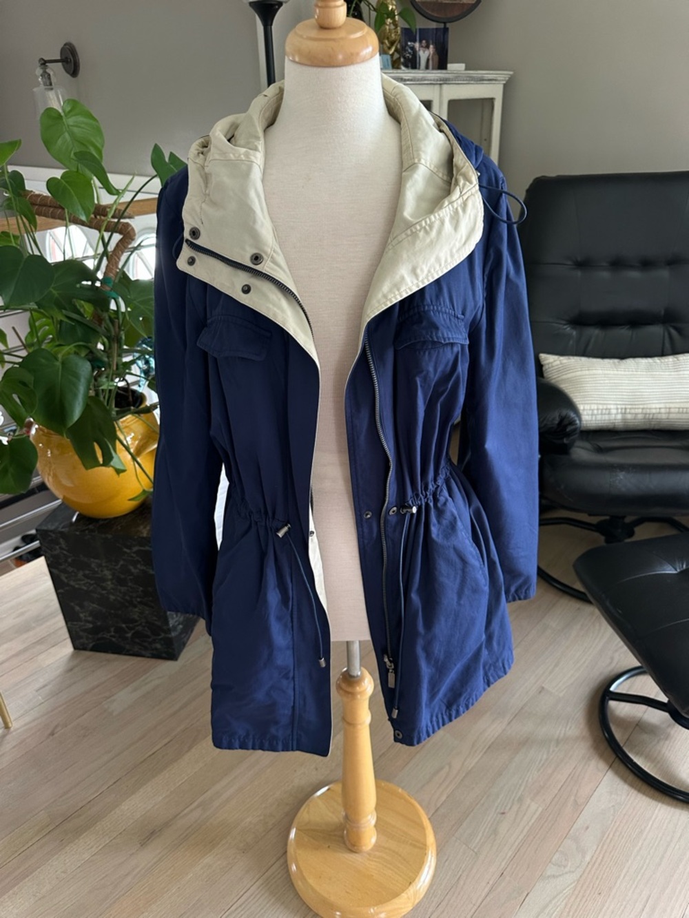 Coldwater Creek Reversible Navy /Beige Hooded Jacket